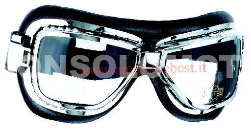occhiali in pelle flight cromati moto custom auto epoca
