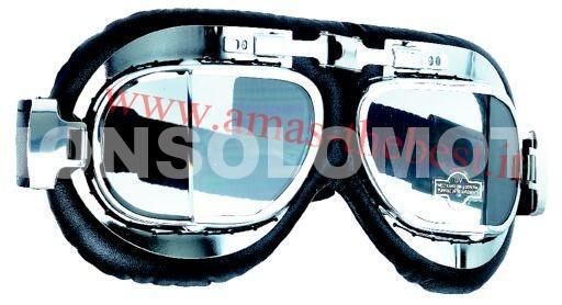 occhiali in pelle kamikaze cromati lenti angolari moto custom auto epoca