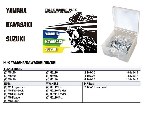 UFO Set materiale di montaggio Track Racing – Kawasaki/Suzuki/Yamaha