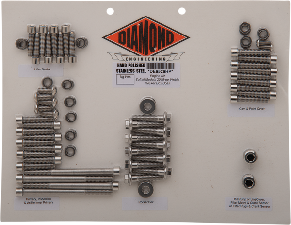 DIAMOND ENGINEERING Kit di elementi di fissaggio motore in acciaio inox lucido