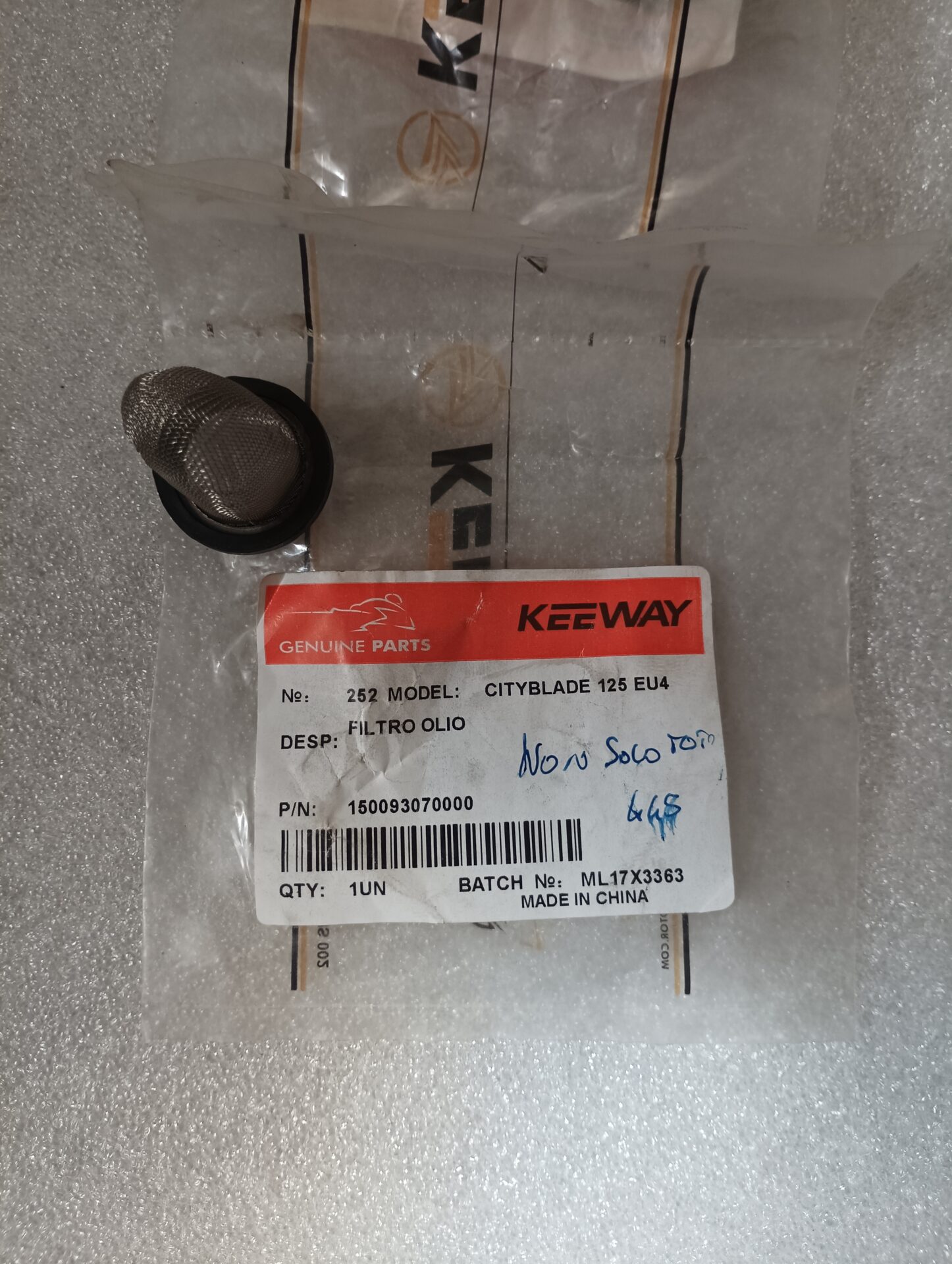FILTRO OLIO A RETE KEEWAY CITYBLADE 125 EU4  150093070000