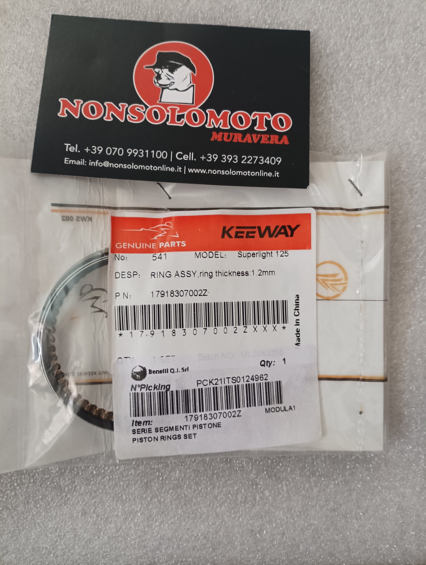 FASCE ELASTICHE PISTONE BENELLI SUPERLIGHT 125CC 17918307002Z