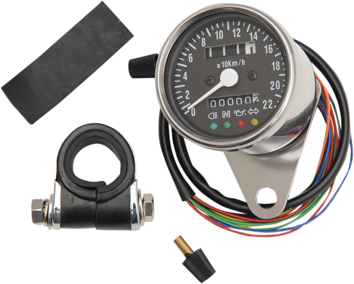 DRAG SPECIALTIES 21-6818LEDPB Tachimetro meccanico mini da 2,4″ con spie LED HARLEY DAVIDSON HONDA SUZUKI YAMAHA KAWASAKI