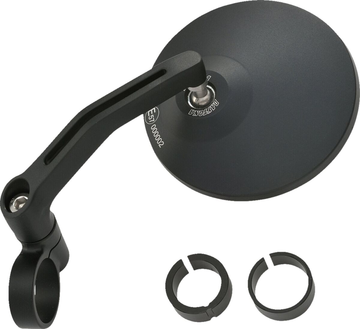 DAYTONA 89428 Specchietto per estremità manubrio in alluminio ROUND BAREND ALUMINIUM BLACK -anello adattatore 22,2 mm o 25,4 mm- KAWASAKI HONDA DUCATI