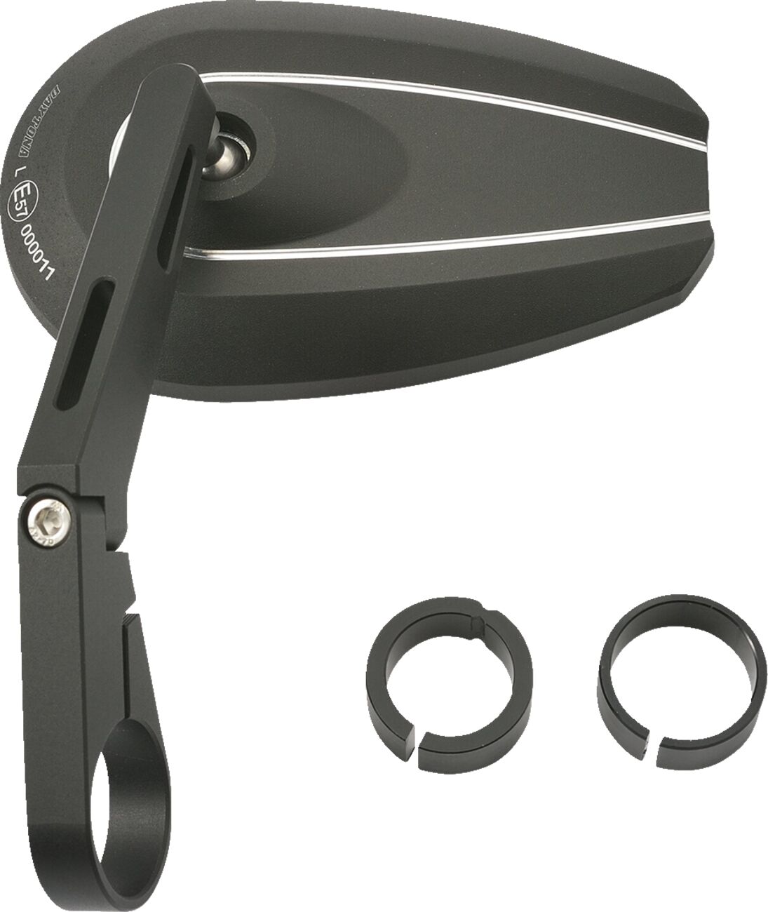 DAYTONA 89723 Specchietto per estremità manubrio BAREND LONG ALUMINIUM BLACK ø 30 mm -distanziali 22,2 e 25,4 mm- KAWASAKI SUZUKI DUCATI
