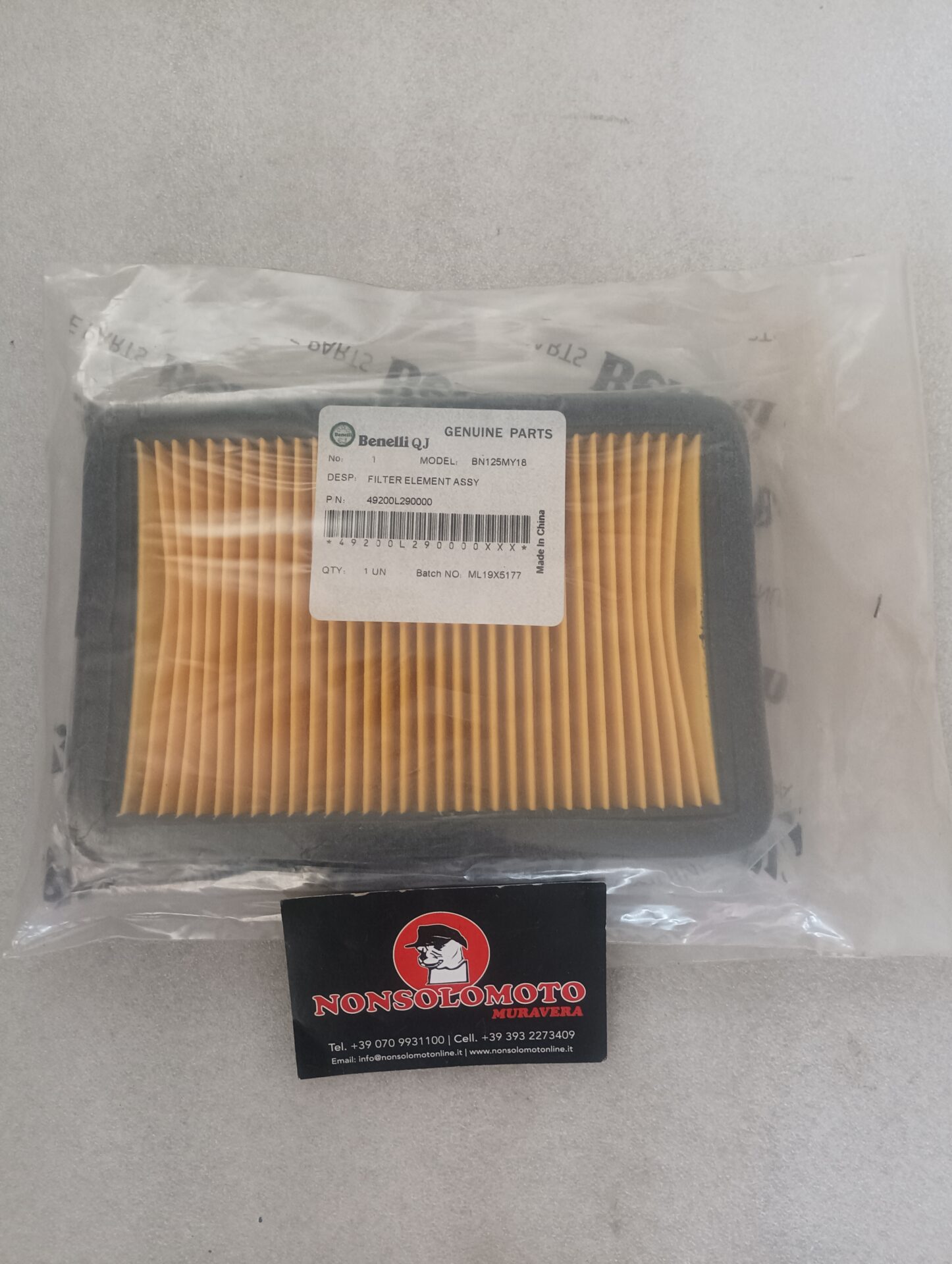 FILTRO ARIA BENELLI BN 125 MY 18 ART 49200L290000