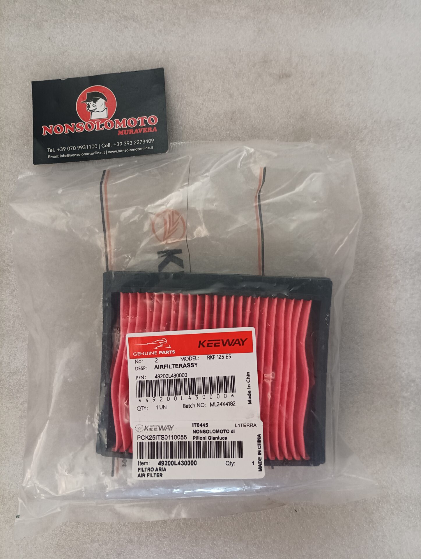 FILTRO ARIA KEEWAY RKF 125 ART 49200L430000